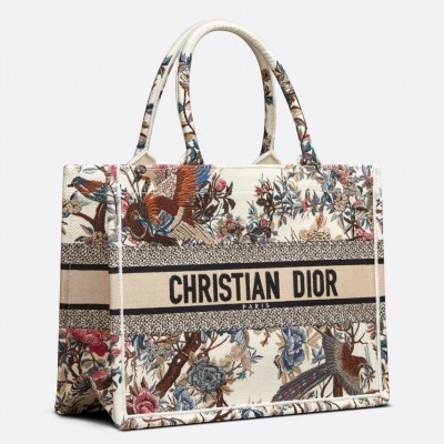 Dior Medium Book Tote Bag In White Jardin d'Hiver Embroidery LDBS240469