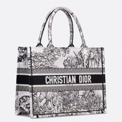 Dior Medium Book Tote Bag In White Toile de Jouy Voyage Embroidery LDBS240476