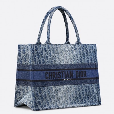 Dior Medium Book Tote Bag in Blue Denim Oblique Jacquard LDBS240441