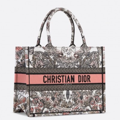 Dior Medium Book Tote Bag in Butterfly Around The World Embroidery LDBS240447