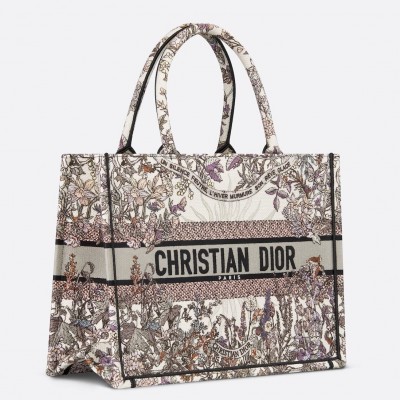 Dior Medium Book Tote Bag in Dior 4 Saisons Hiver Soleil Embroidery LDBS240450