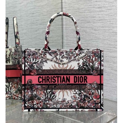 Dior Medium Book Tote Bag in Dior 4 Saisons Printemps Soleil Embroidery LDBS240451