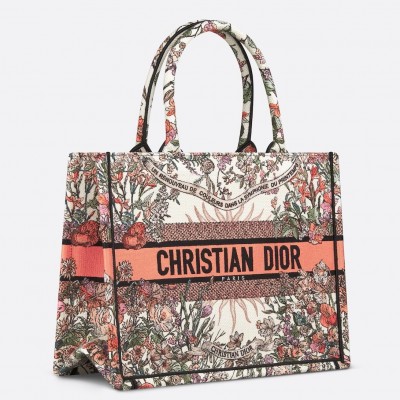 Dior Medium Book Tote Bag in Dior 4 Saisons Printemps Soleil Embroidery LDBS240451