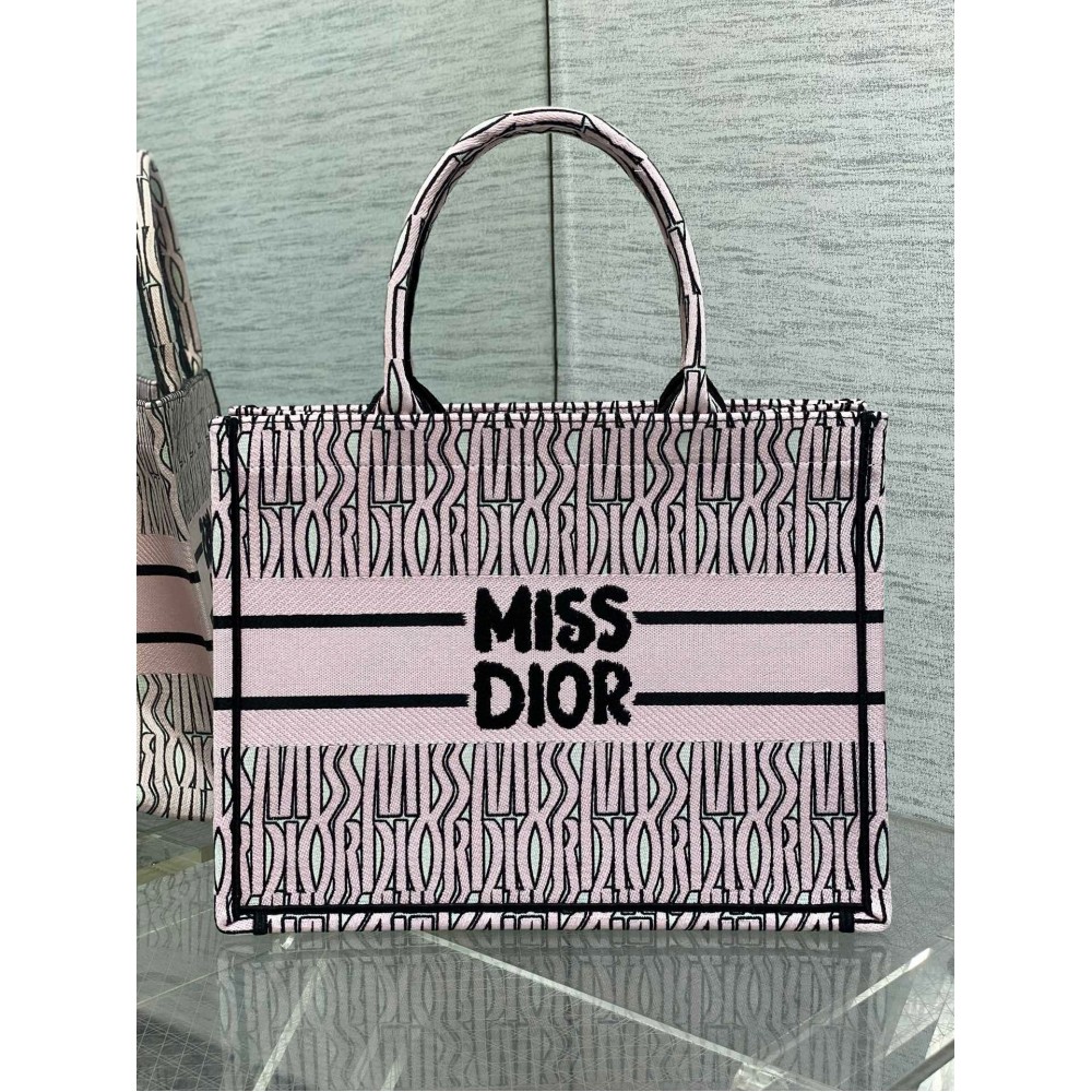 Dior Medium Book Tote Bag in Pink Miss Dior Allover Embroidery LDBS240462