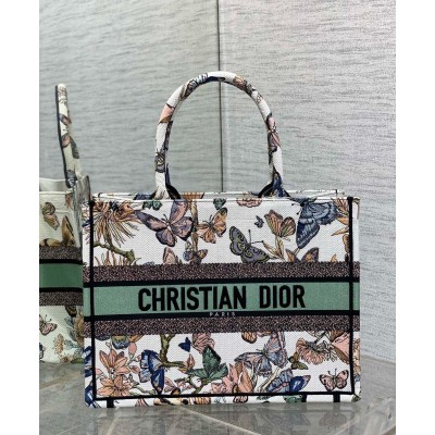 Dior Medium Book Tote Bag in White Toile de Jouy Mexico Embroidery LDBS240473