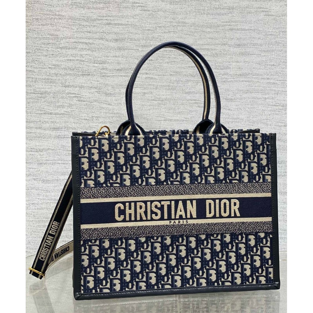 Dior Medium Book Tote Bag with Strap in Blue Dior Oblique Canvas LDBS240481