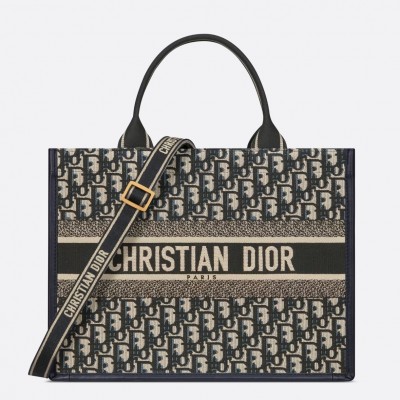 Dior Medium Book Tote Bag with Strap in Blue Dior Oblique Canvas LDBS240481