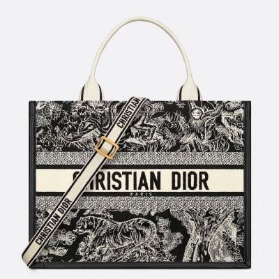 Dior Medium Book Tote Bag with Strap in Toile de Jouy Reverse Embroidery LDBS240486