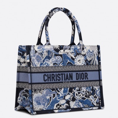 Dior Medium Book Tote In Blue Zodiac Fantastico Embroidery LDBS240491