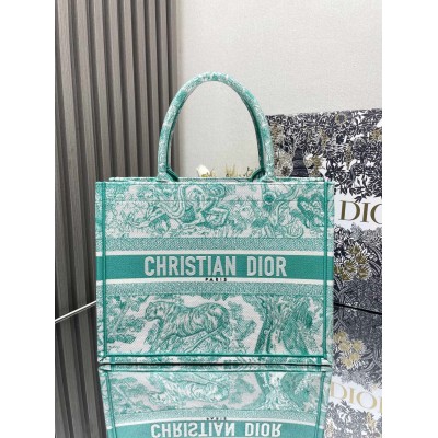 Dior Medium Dioriviera Book Tote in Aquamarina Toile de Jouy Embroidery LDBS240498