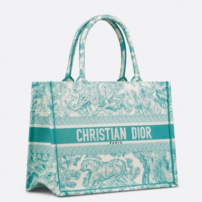 Dior Medium Dioriviera Book Tote in Aquamarina Toile de Jouy Embroidery LDBS240498