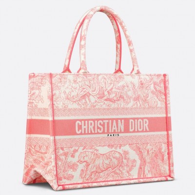 Dior Medium Dioriviera Book Tote in Pink Toile de Jouy Embroidery LDBS240499