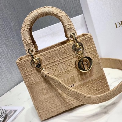 Dior Medium Lady D-Lite Bag In Beige Embroidered Canvas LDBS240539