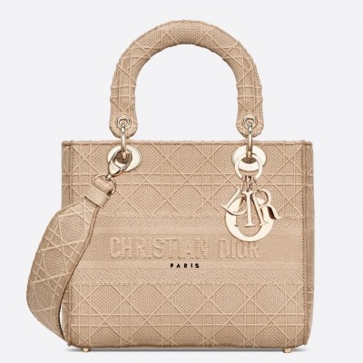 Dior Medium Lady D-Lite Bag In Beige Embroidered Canvas LDBS240539