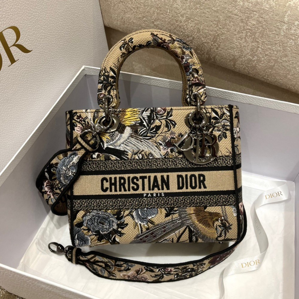 Dior Medium Lady D-Lite Bag In Beige Jardin d'Hiver Embroidery LDBS240540