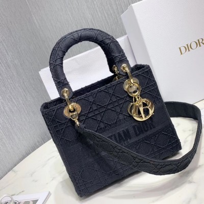 Dior Medium Lady D-Lite Bag In Black Embroidered Canvas LDBS240544