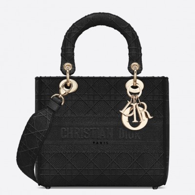 Dior Medium Lady D-Lite Bag In Black Embroidered Canvas LDBS240544