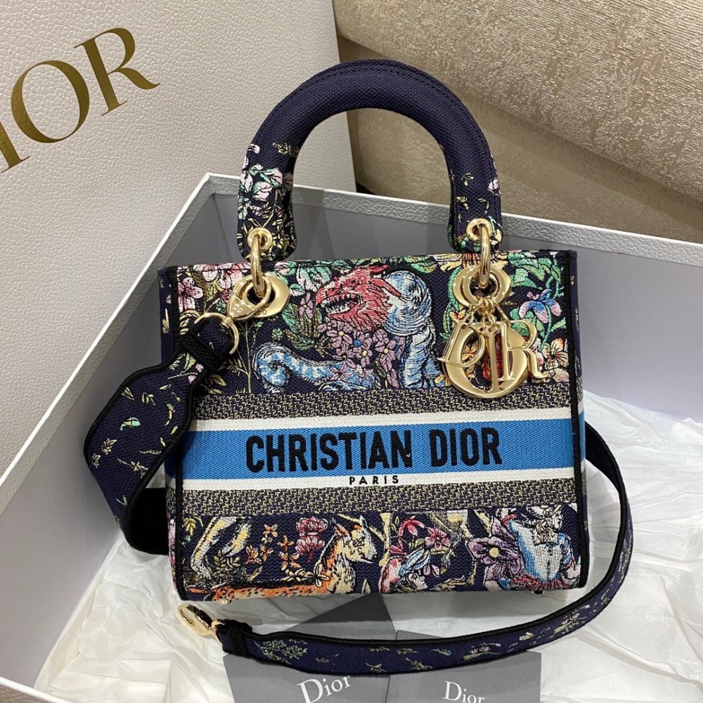 Dior Medium Lady D-Lite Bag In Blue D-Constellation Embroidery LDBS240550