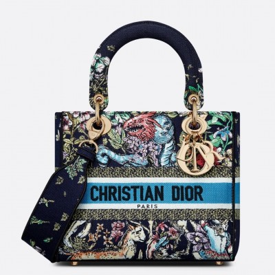 Dior Medium Lady D-Lite Bag In Blue D-Constellation Embroidery LDBS240550