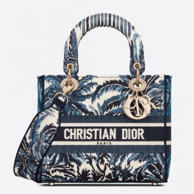 Dior Medium Lady D-Lite Bag In Blue Dior Palms Embroidery LDBS240551