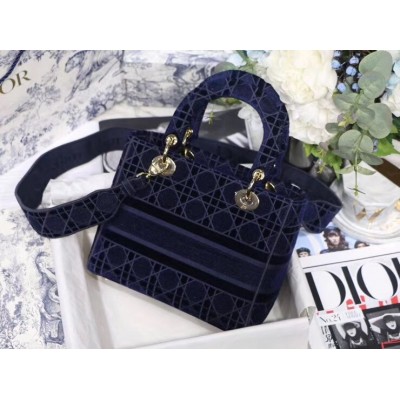 Dior Medium Lady D-Lite Bag In Blue Embroidered Velvet LDBS240553