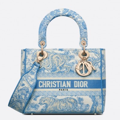 Dior Medium Lady D-Lite Bag In Blue Toile de Jouy Canvas LDBS240555