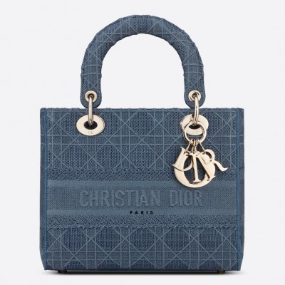 Dior Medium Lady D-Lite Bag In Denim Blue Cannage Canvas LDBS240560