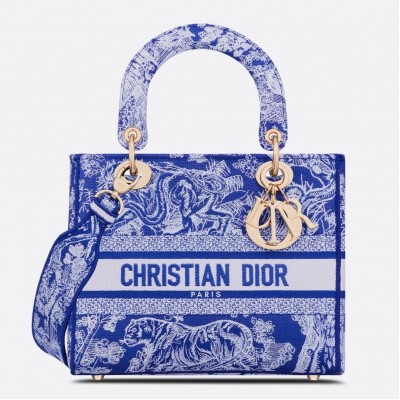 Dior Medium Lady D-Lite Bag In Fluorescent Blue Toile de Jouy Reverse Embroidery LDBS240561