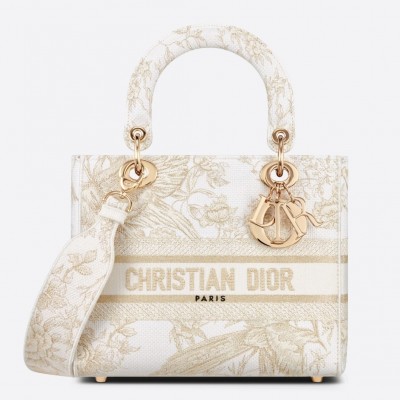 Dior Medium Lady D-Lite Bag In Gold Jardin d'Hiver Embroidery LDBS240564