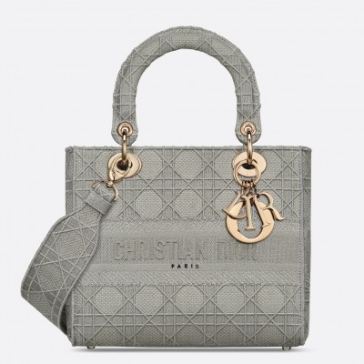 Dior Medium Lady D-Lite Bag In Gray Cannage Embroidery LDBS240565