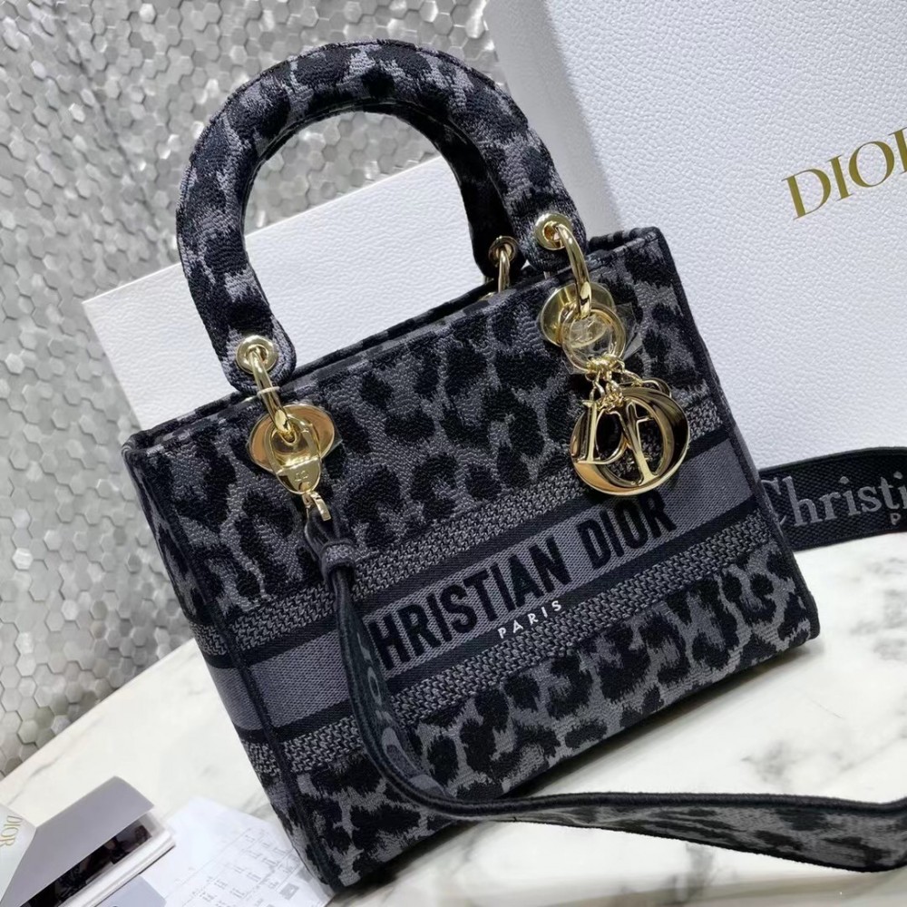 Dior Medium Lady D-Lite Bag In Grey Mizza Embroidery LDBS240566