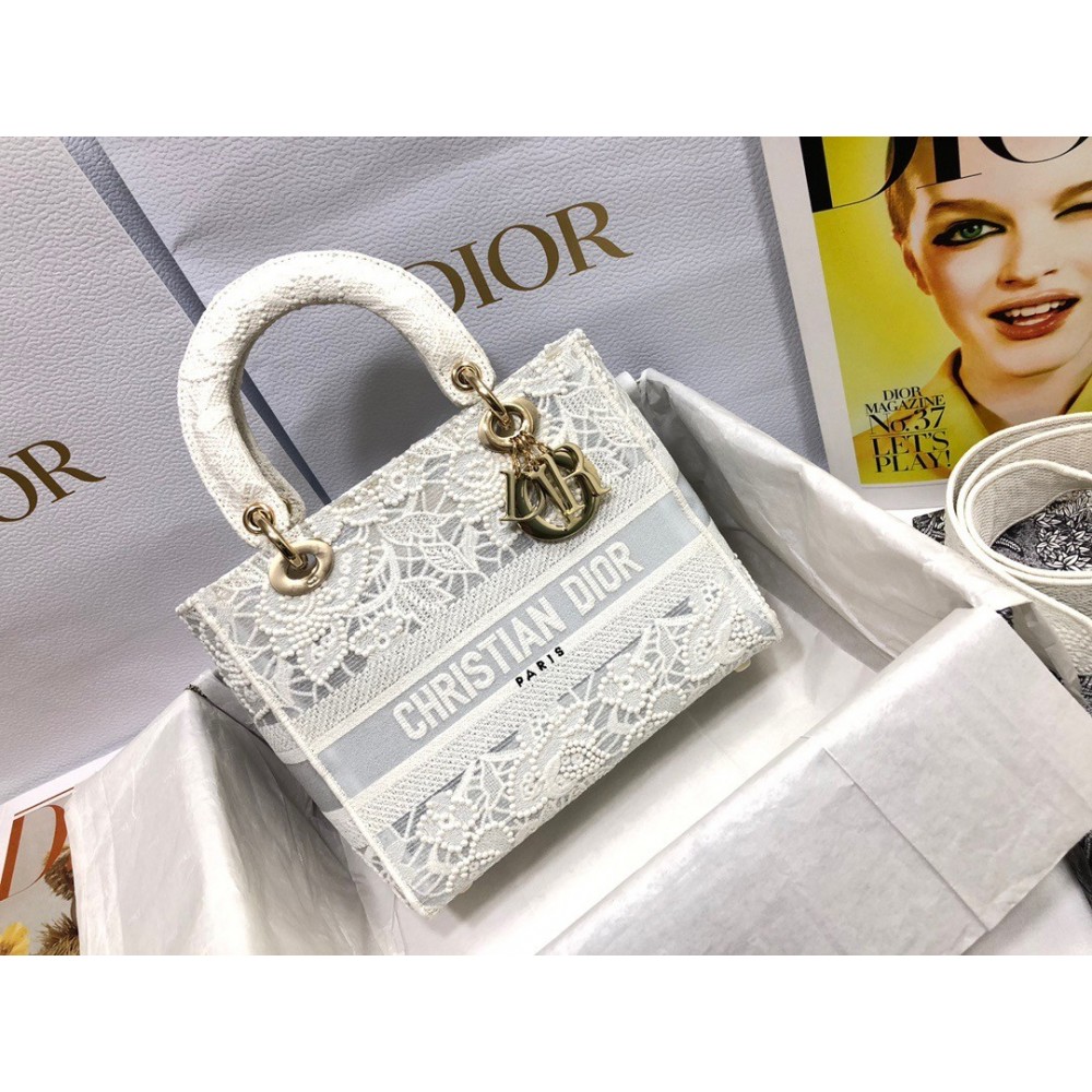 Dior Medium Lady D-Lite Bag In Natural Embroidery with Macrame Effect LDBS240572