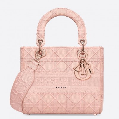 Dior Medium Lady D-Lite Bag In Pink Embroidered Canvas LDBS240574