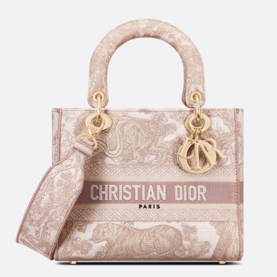 Dior Medium Lady D-Lite Bag In Pink Toile de Jouy Embroidery LDBS240576