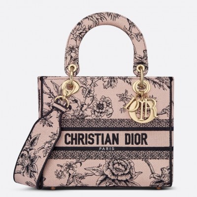 Dior Medium Lady D-Lite Bag In Powder Jardin Botanique Embroidery LDBS240577