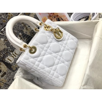 Dior Medium Lady D-Lite Bag In White Macrocannage Technical Fabric LDBS240581