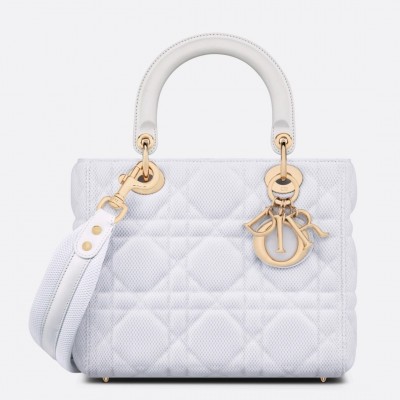 Dior Medium Lady D-Lite Bag In White Macrocannage Technical Fabric LDBS240581