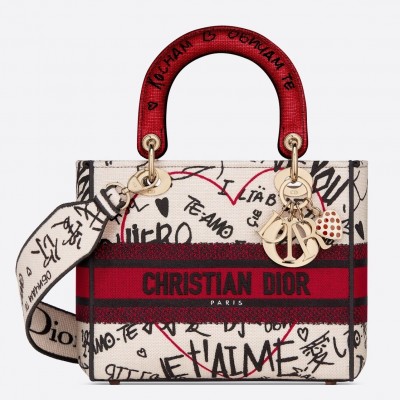 Dior Medium Lady D-Lite Dioramour Graffiti Embroidery Bag LDBS240585