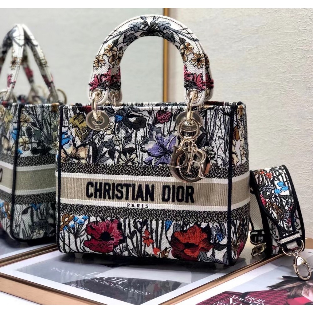 Dior Medium Lady D-Lite Mille Fleurs Embroidery Bag LDBS240587