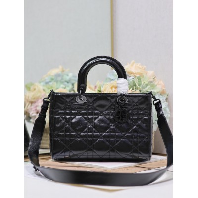 Dior Medium Lady D-Sire My ABCDior Bag in Black Crinkled Calfskin LDBS240590