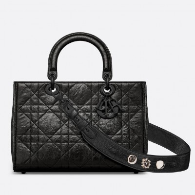 Dior Medium Lady D-Sire My ABCDior Bag in Black Crinkled Calfskin LDBS240590