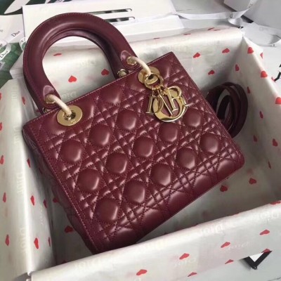 Dior Medium Lady Dior Bag In Bordeaux Lambskin LDBS240510