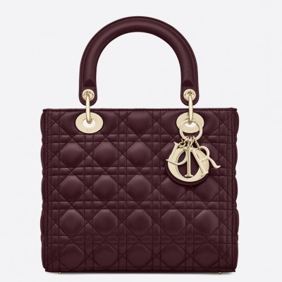 Dior Medium Lady Dior Bag In Bordeaux Lambskin LDBS240510