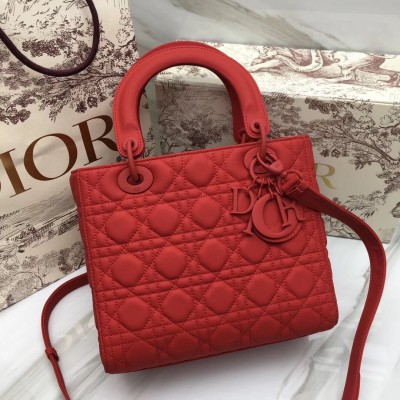 Dior Medium Lady Dior Bag In Cherry Ultra Matte Calfskin LDBS240511