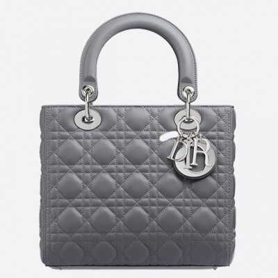 Dior Medium Lady Dior Bag In Grey Lambskin LDBS240513