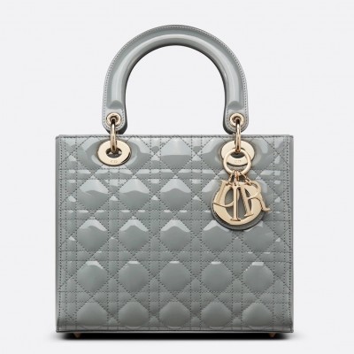 Dior Medium Lady Dior Bag In Grey Patent Cannage Calfskin LDBS240514