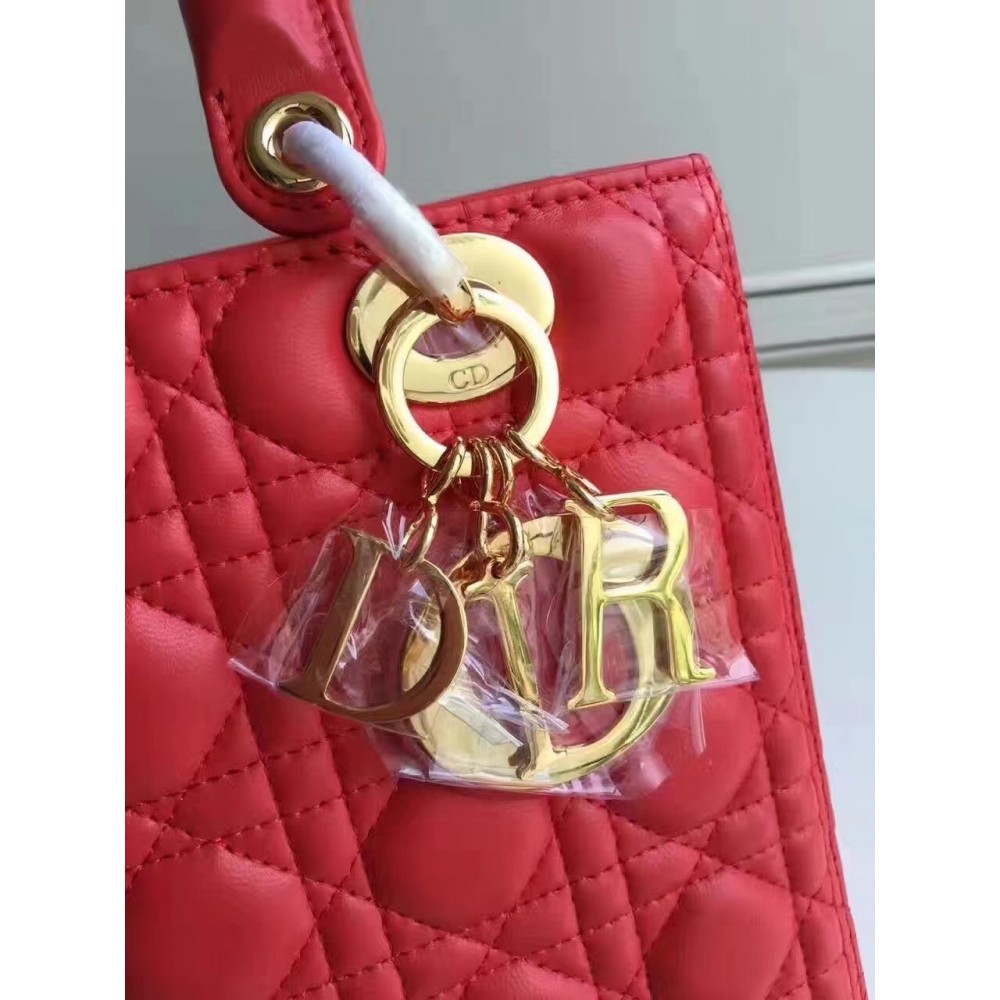 Dior Medium Lady Dior Bag In Red Lambskin LDBS240523