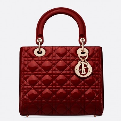 Dior Medium Lady Dior Bag In Red Patent Cannage Calfskin LDBS240524