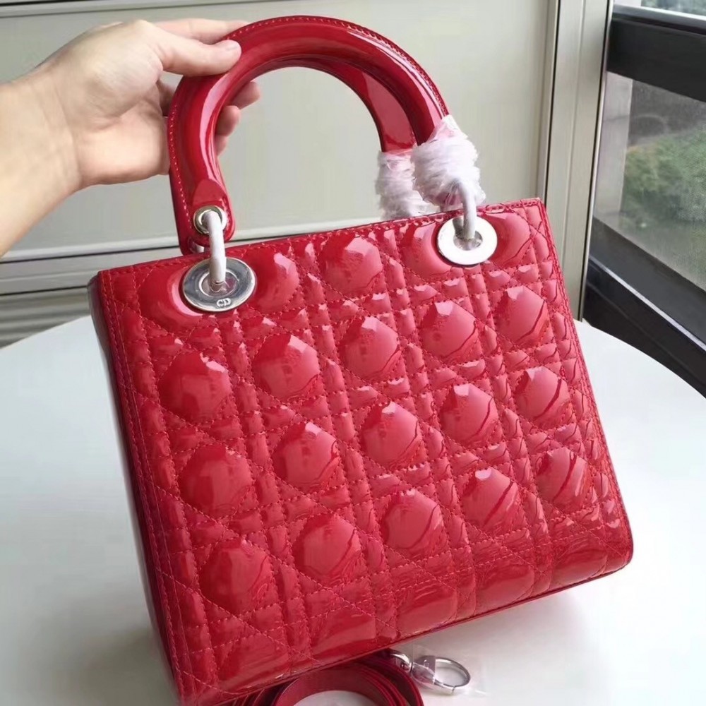 Dior Medium Lady Dior Bag In Red Patent Leather LDBS240525