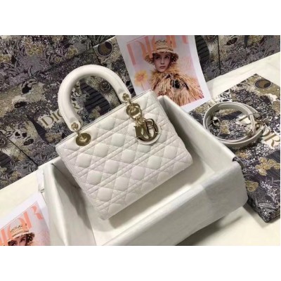 Dior Medium Lady Dior Bag In White Cannage Lambskin LDBS240527